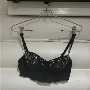 bebe Black Beaded Lace Bra